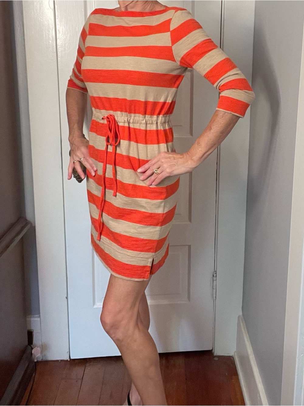 Merona Orange & Tan Striped Drawstring Waist Mini Dress